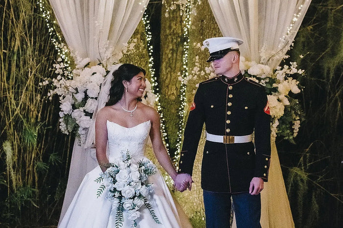 Real Bride Alicia's Romantic Southern Military Wedding in the ELOWYN Gown | Eddy K Bride