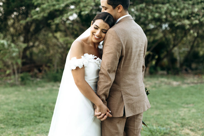 Real Bride Erika's Tropical Chic Destination Wedding in the TILLY Off-Shoulder Gown | Eddy K Bride
