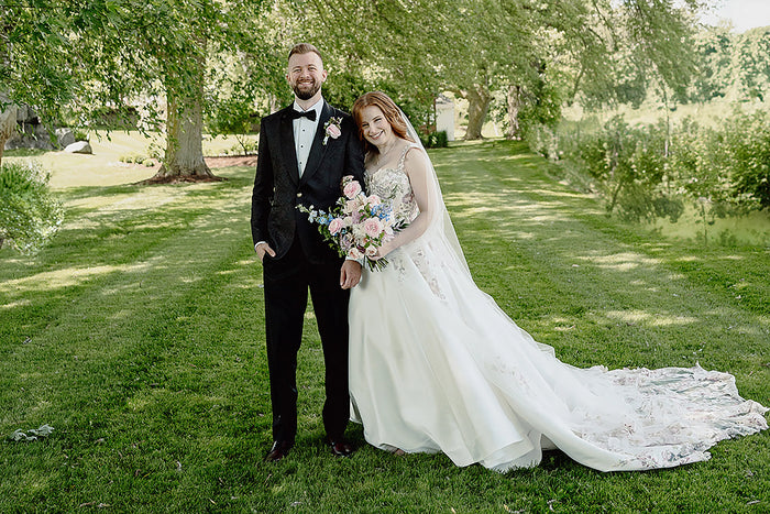 Real Bride Sabrina's Bridgerton-Inspired Garden Wedding in the BLUME Floral Gown | Eddy K Bride