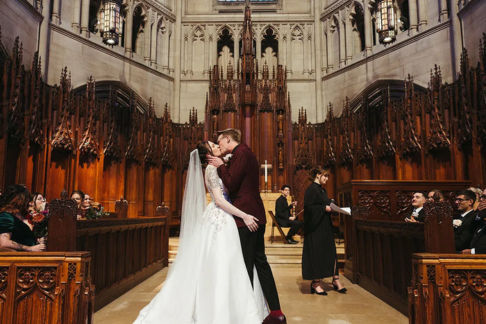 Real Bride Katy's Gothic Church Wedding in the BLUME Floral Gown | Eddy K Bride