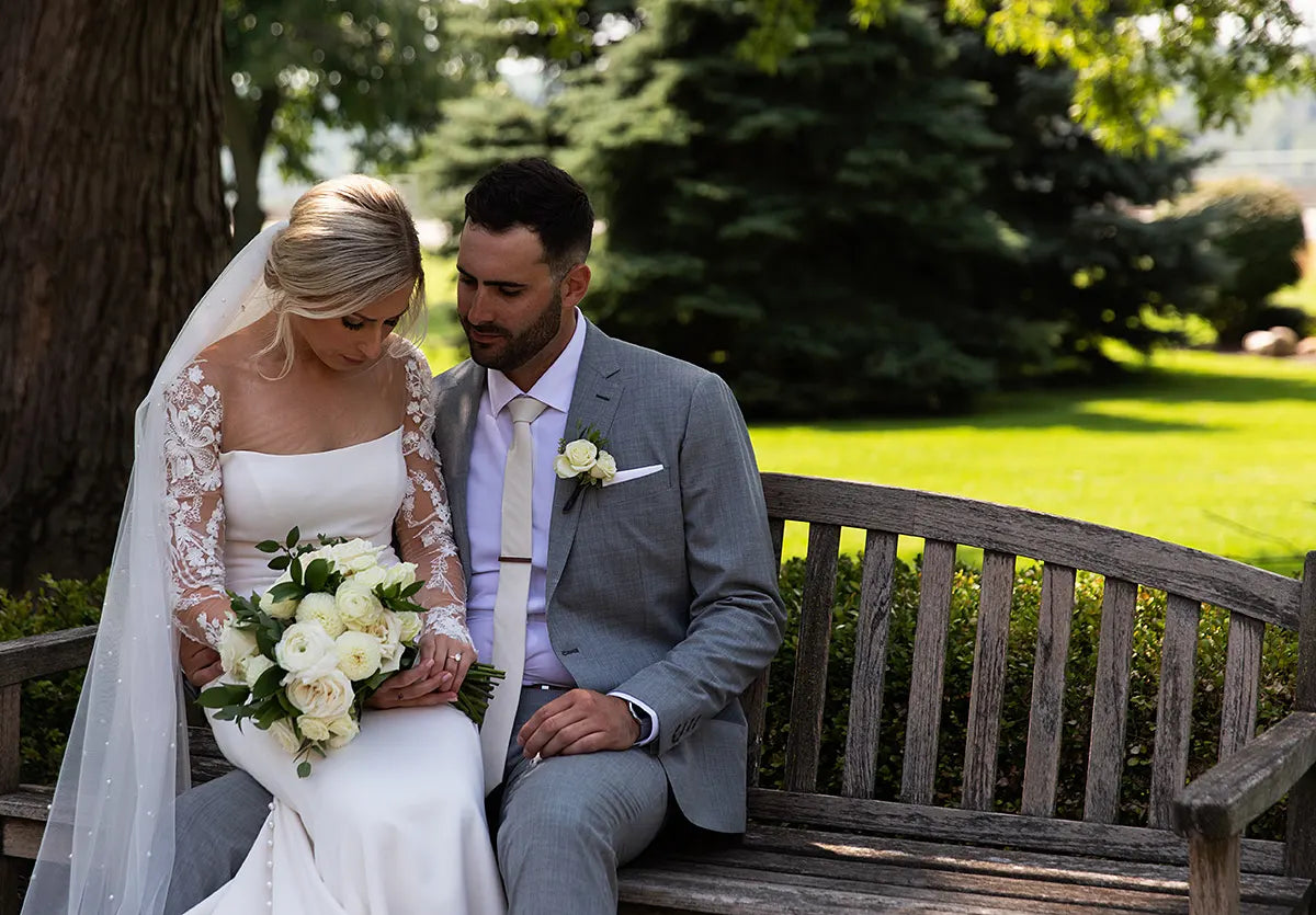 Real Bride Erin's Emerald Green Church Wedding in the GRACE Lace Sleeve Gown | Eddy K Bride