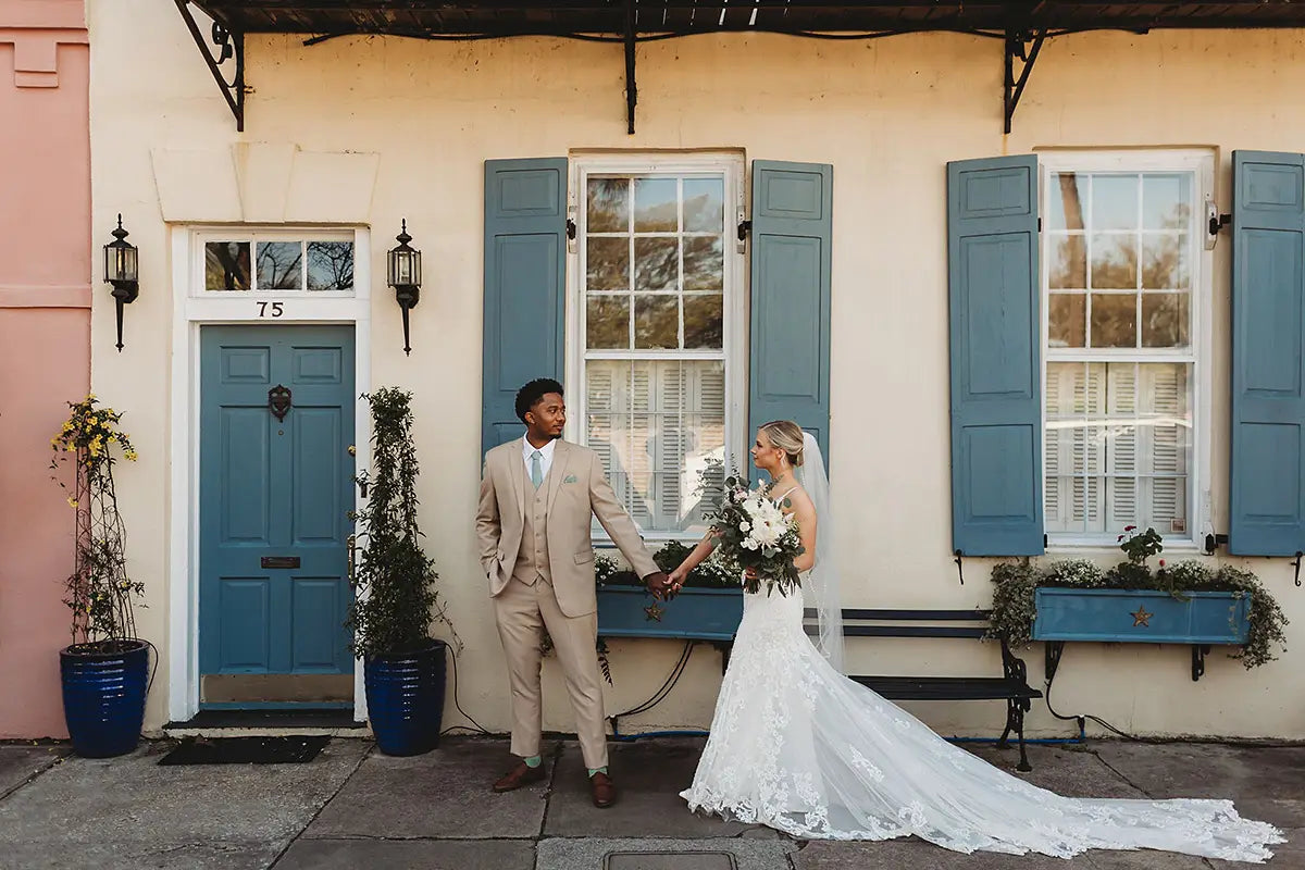 Real Bride Amanda's Timeless Elegant Charleston Wedding in the CT278 Sparkly Fitted Gown | Eddy K Bride