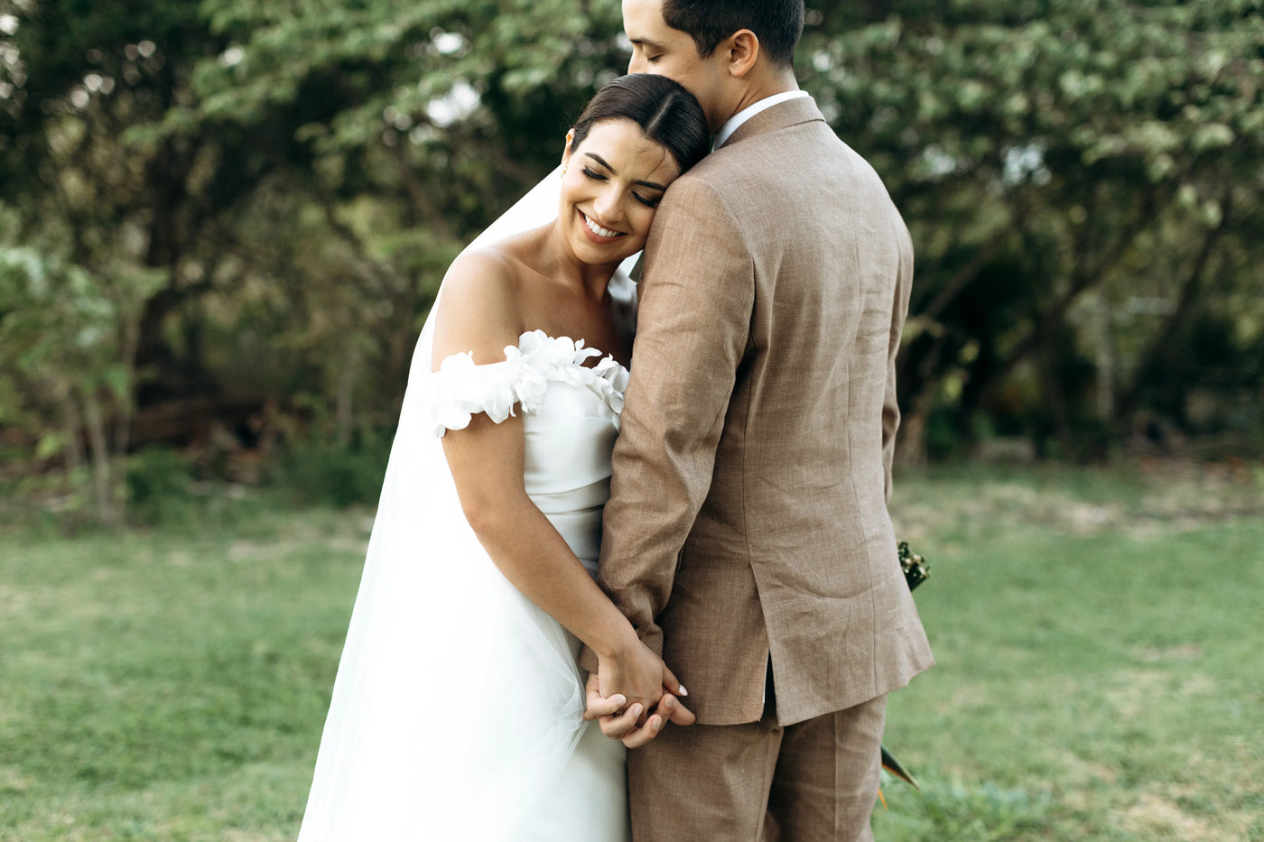 Real Bride Erika's Tropical Chic Destination Wedding in the TILLY Off-Shoulder Gown | Eddy K Bride